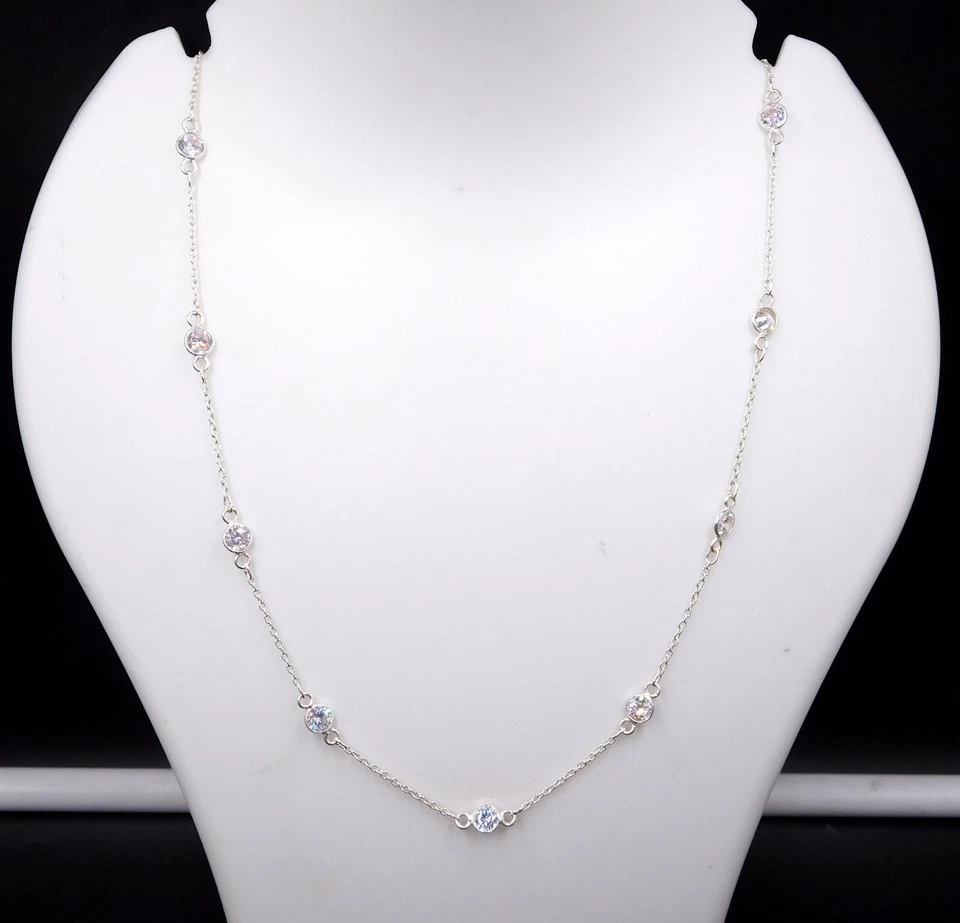 Collana In Argento Sterling 925 Con Gemma Zircone Taglio Bezel Dimensione 19,5" - Immagine 2 di 4