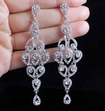 DROPS AUSTRIAN CRYSTAL RHINESTONE SILVER CHANDELIER DANGLE EARRINGS BRIDAL E2088