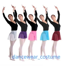 Ladies Kids Chiffon Ballet Wrap over Scarf Dance Leotard Tutu Skirt Dress 8Color