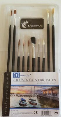 10 Künstlerpinsel Farbpinsel Set verschiedene Größen Acrylölpinsel CHILTERN UK