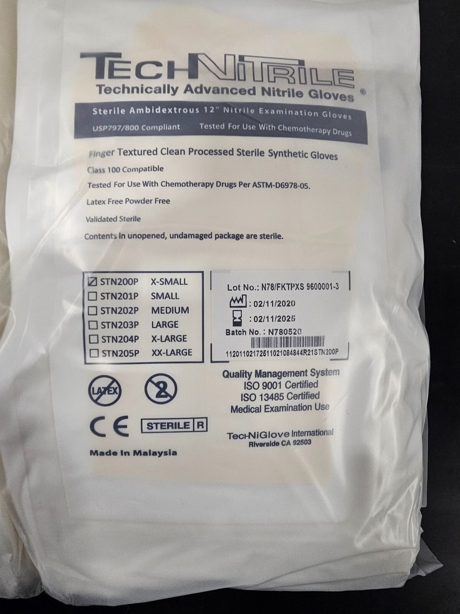 50) PAIRS TechNiGlove STERILE AMBIDEXTROUS NITRILE CLEANROOM