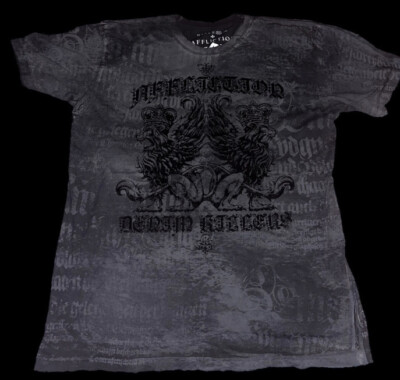 Affliction Mens Size: 2XL green Gray T Shirts Cross Wings American Live Fast