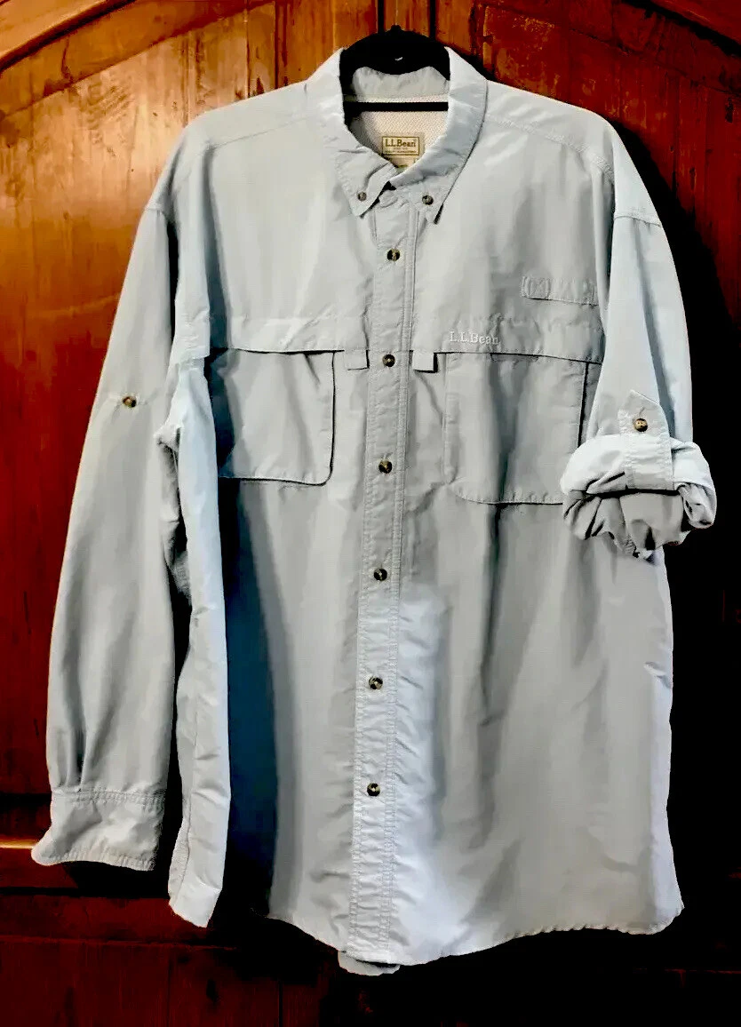 Mens LL Bean Vented Fishing Shirt Long Sleeve Button Down Nylon Breathable  XL