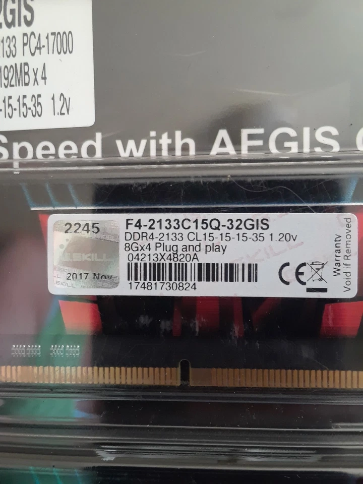 G.SKILL 32GB (4 x 8GB) Aegis 2133MHZ Desktop Memory Model F4-2133C15Q-32GIS - Image 3 of 3