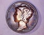 1936-D MERCURY DIME*** DEEP BLUE TONING  ***212-6