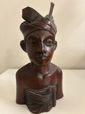 antique carved balinese Indonesian Bali woman lady bust wood carving sculpture .