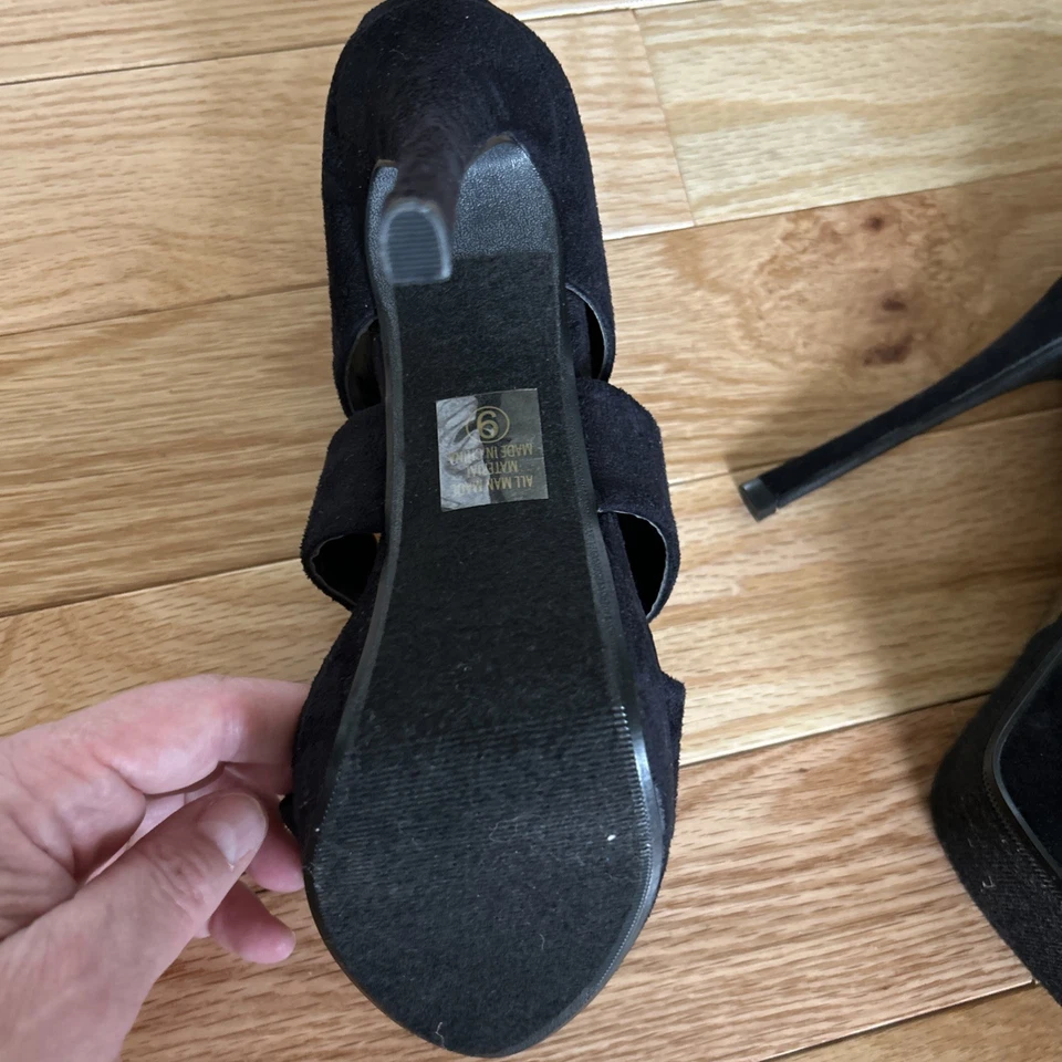 Sheikh 5” Tacón Stilleto 1” Plataforma Negro Gamuza Cremallera Tacón Sandalia Zapato Talla 9 Nuevo sin Caja Foto 3 de 4