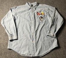Looney Tunes Men  s Shirt Large Blue Embroidered Warner Bros Button Up Plaid 90s