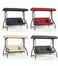 3 Person Patio Porch Swing Outdoor Converting Swing Glider Hammock with Canopy