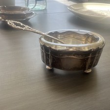 Antikes M&M 800 er Silber Gew&uuml;rzschale  mit Glaseinsatz +800er Silberl&ouml;ffel