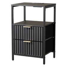 Nachttisch Beistelltisch Nachtschrank Nachtkommode mit Steckdosen USB-Anschlüsse