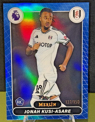 Jonah Kusi-Asare 2026 Topps Premier League Merlin Fulham #94 RC Blue Mojo /150