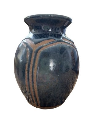 Signed Studio Pottery Mini Vase Blue Brown Handcrafted Ceramic Art Pottery