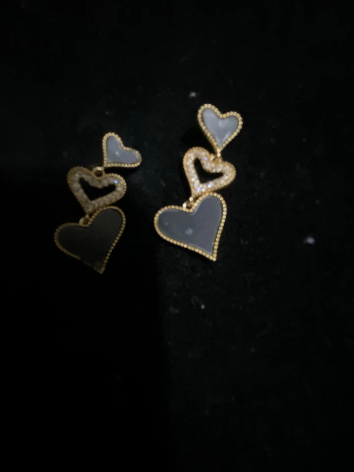Kate Spade New York Dangle Gold Tone Heart Earrings With Black Enamel - Image 2 of 3
