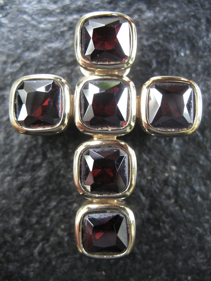 Anhänger Silber 925 vergoldetes Kreuz mit Granat Edelsteinen - Bild 3 von 4