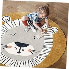 Lion Kids Carpet, Round Baby Mat Kids Room Decoration, Washable Non-Slip