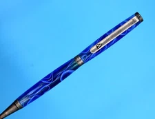 Antique Silver Finish Pen – Legendary Executive Writing Instrument, Blue Swirls