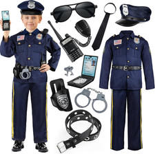 Police Officer Costume for M 5-7Y , 10pcs Kit Silver Cap 