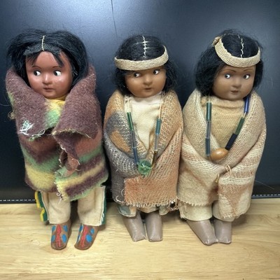 3er SET - Vintage SKOOKUM INDIANER PUPPEN Bully Good Indianer Indianer 6,5 Zoll
