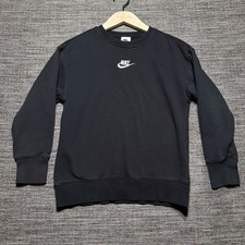 Nike Sweatshirt Kids Medium Black LS DD7473-010 Embroidered Swoosh Crewneck