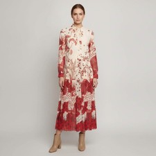 RED Valentino RedCream Landscape Print Crepe Pleated Maxi Dress S