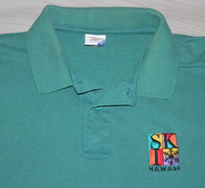 VTG 80s 90S CRAZY SHIRTS HAWAII POLO T SHIRT XL SKI TEAL USA MADE EMBROIDERED