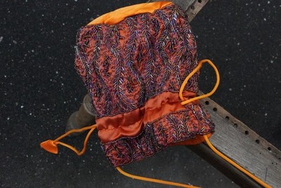 Vintage Perlenbeutel Abendtasche Orange Satin Beuteltasche Bestickt Boho Chic