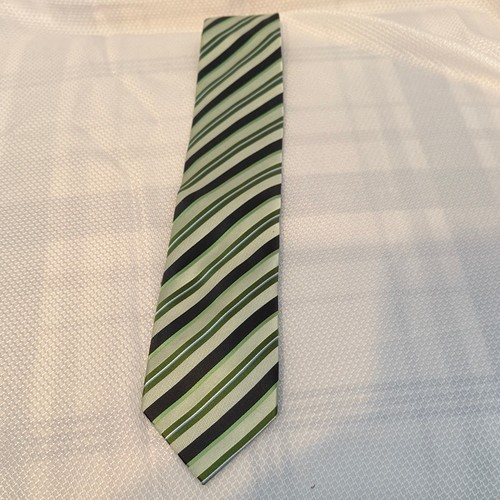 Geoffrey Beene Men Silk Tie Green Black Striped Handmade Necktie Classic