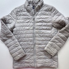 Lands End Light Gray Full Zip Lined Winter Puffer Coat Girls Large 14-16 Pockets