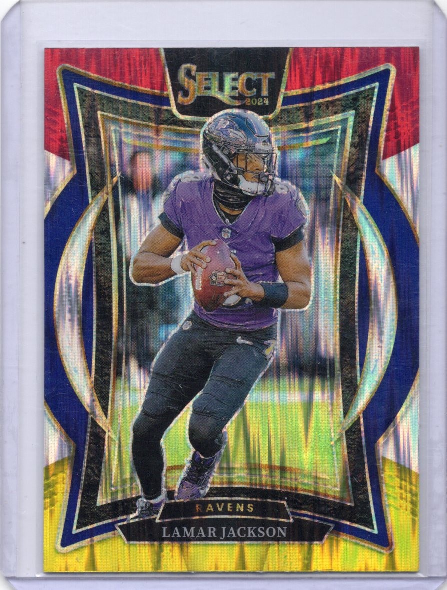 2024 Panini Select - Concourse Lamar Jackson #35 Red & Yellow Shock Prizm