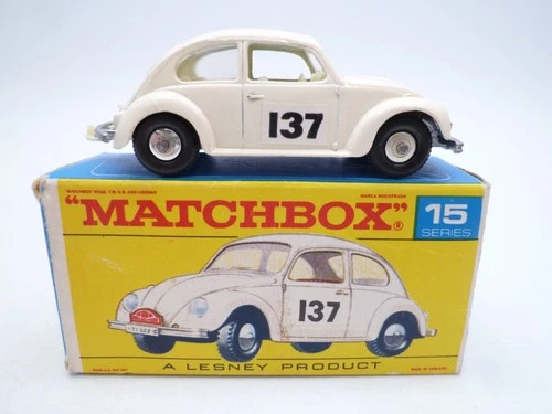 VINTAGE MATCHBOX LESNEY No.15d VOLKSWAGEN BEETLE RALLY CAR IN ORIGINAL BOX 1968