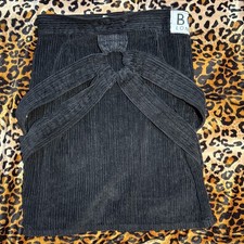 RARE Vntg Boy London Women  s Black Corduroy Bondage Skirt 1980s Punk Black Mail