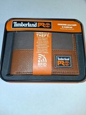 Timberland PRO Mens Wallet with RFID - Genuine Leather Canvas Passcase Wallet