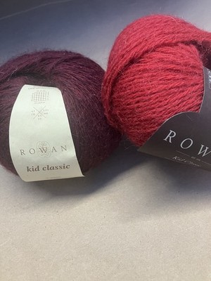 2 Balls Of Rowan Kid Classic Lambswool And Mohair Yarn In Cherry And Burgundy