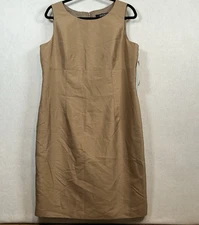 Kasper Khaki Gold Sleeveless Lightweight Sheath Short Dress Size 14 NWT Party