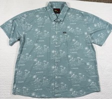 Dixxon The Naples Shirt Mens 5XL Teal Palm Print Button Up Short Sleeve Hawaii