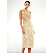 Mac Duggal Sleeveless High Neck Beaded Sheath Dress Nude 4