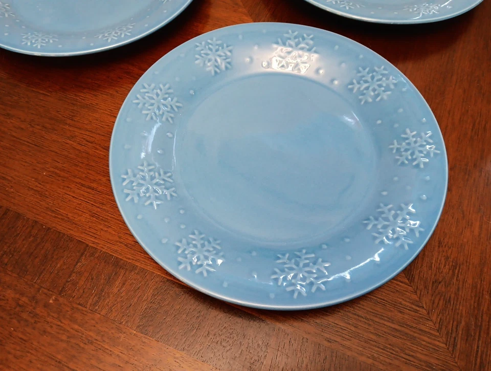 Vintage Libbey Glass BLUE SNOWFLAKE 10.5" Dinner Plate - Set Of 3 - Image 2 of 4