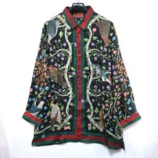 GUCCI Birds of Prey All-Over Print Silk Dress Shirt Size 17+ Black 444251 Z664B