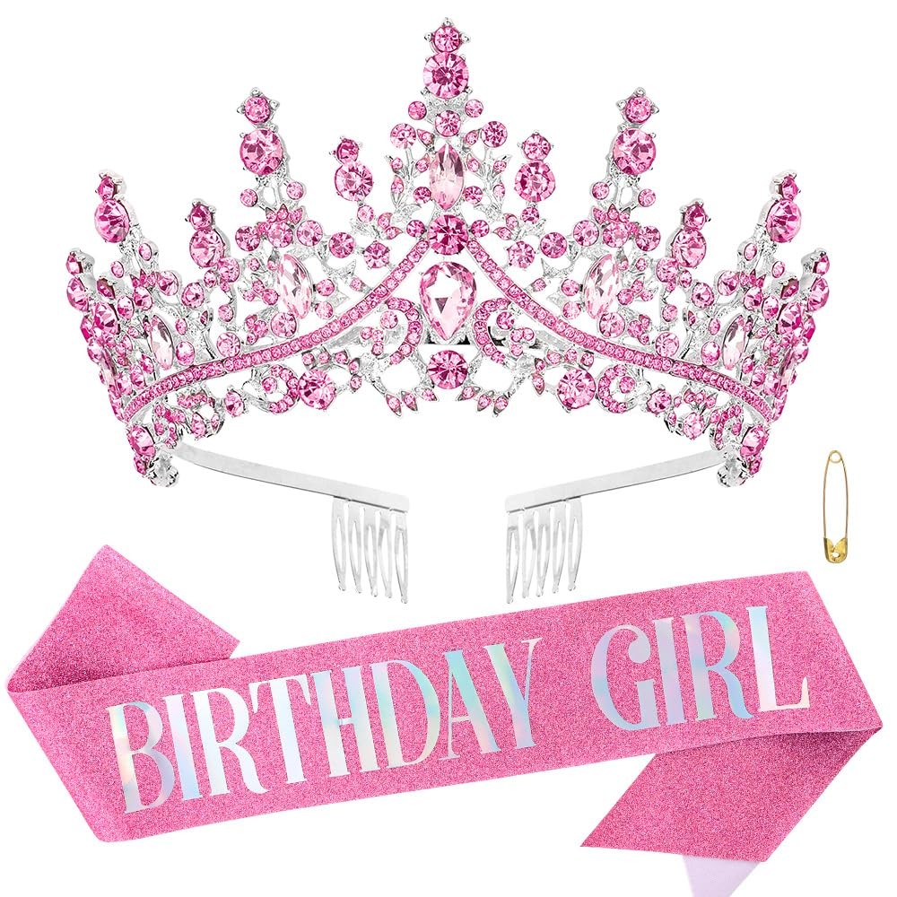 Birthday Girl Tiara Queen Crown Pink Tiaras and Crowns for Women Girls Crysta...