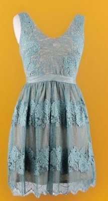Francescas Sz XXS Blue Tan Lace Lined V Neck Sleeveless 100% Nylon/Poly Dress