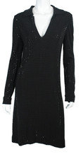 NILI LOTAN Black Crepe Jersey Crystal Studded V-Neck Shift Dress M