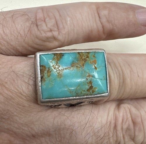 Beautiful 1940s Sterling & Turquoise Ring by Bell Trading Co size 9.0