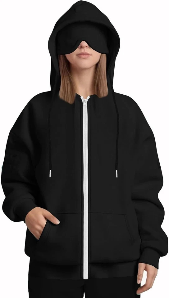 Дорожная толстовка с капюшоном с маской для глаз, скрытые толстовки со скрытыми карманами, комфортная толстовка с капюшоном - Изображение 3 из 4