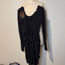 Vera Wang navy blue Long Sleeve Dress with Colorful Floral Detail wool/silk 6