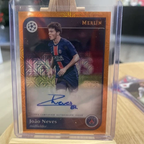 Joao Neves Auto /25 Orange Mojo, Topps Merlin UCC 2024/35 Paris Saint-Germain