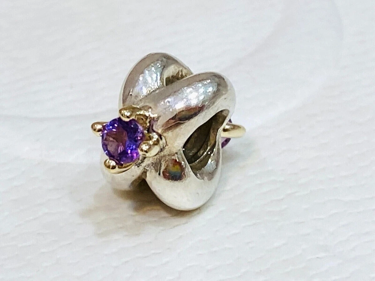 Authentic Pandora Silver Gold Two Tone Amethyst Love Knot Charm 790371 Retired