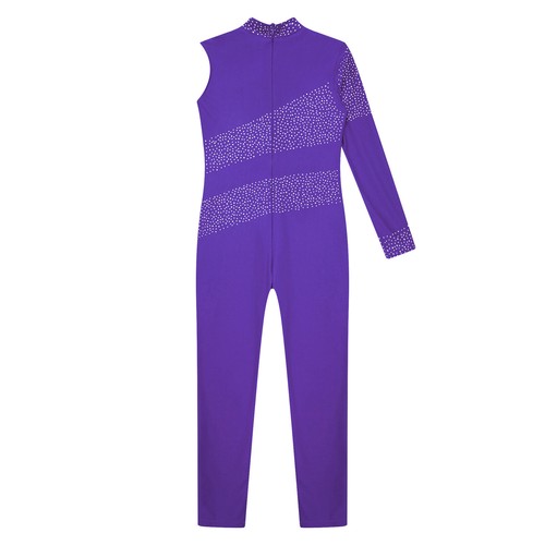 Kids Girls Leotard Sparkly Bodysuit Full Length Jumpsuit Figure Skating Costume - Picture 43 of 58