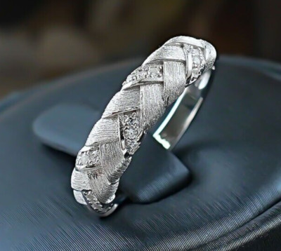Lab Grown White Diamond Wheat Braid Design Ring, 18K Gold Vermeil, Vintage Chic 