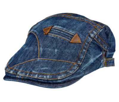 Cool4 JEANS FLATCAP mit Lederapplikation DUNKELBLAU Schiebermütze SFC63